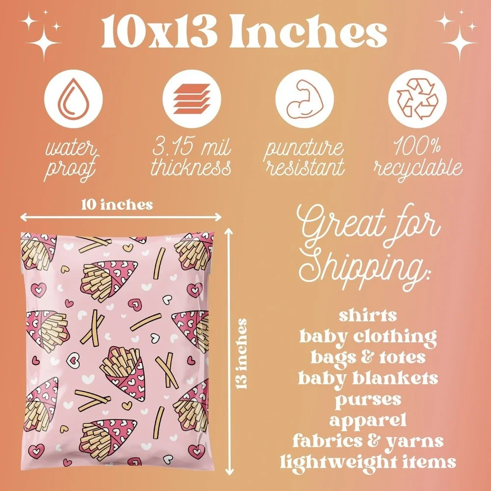 Valentine's Poly Mailers 10x13 Inch 100 Pack Shipping Supplies Fries Before Guys